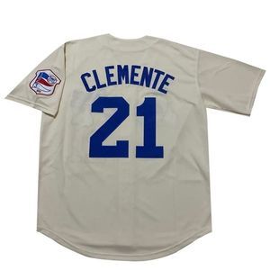 World Classic 21 Clemente Puerto Rico Baseball Jersey Beige Black Stitched